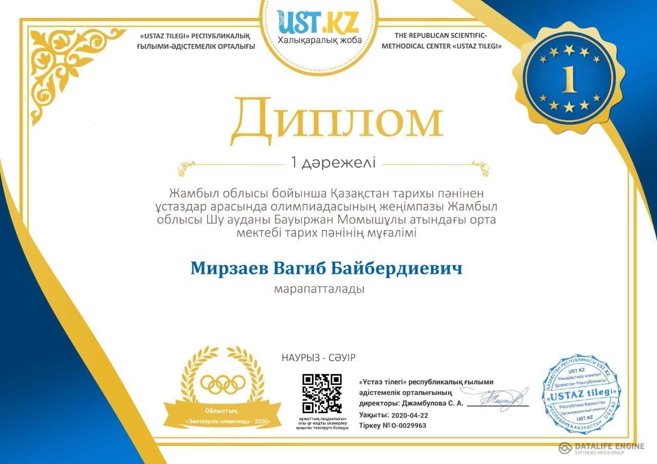 Тарих пәні мұғалімдері арасындағы олимпиада жүлдегері